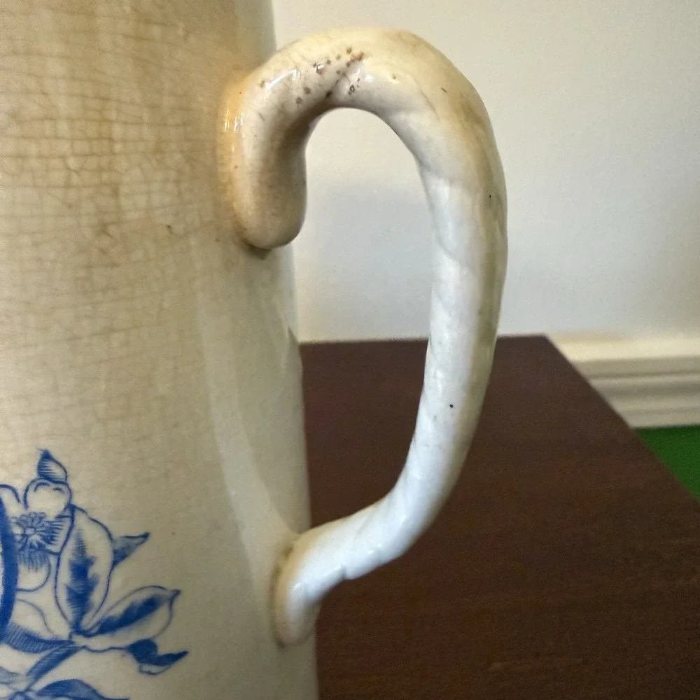 Antique Stoneware Pitcher Salt Glazed Nautical Floral Fruit Motif 6.75